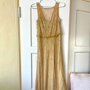 Sequin formal holiday dress in champagne